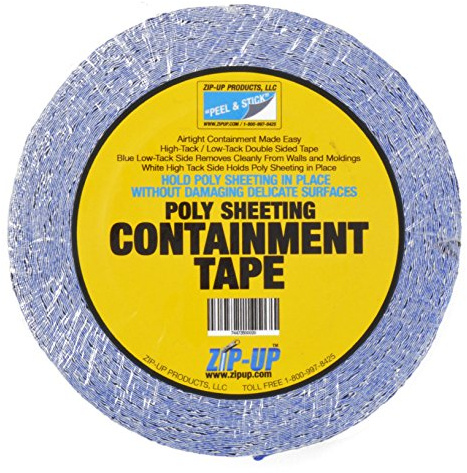 ZIP-UP Double Sided Dust Barrier Tape - 2 x 60' Poly Sheeting Containment Tape with Dual High/Low Strength Adhesive & Peel and Stick Application - CT-260