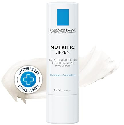 La Roche-Posay Nutritic Lippen, Lippenpflegestift für trockene bis sehr trockene Lippen, Nicht fettender, ultrafeiner Balsam, Sofort einziehend, Mit wertvollen Ceramiden und Nährstoffen, 4,7 ml