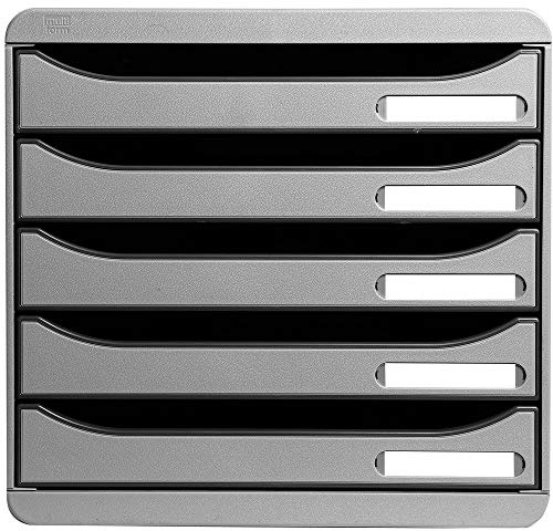Exacompta 309740D Premium Ablagebox mit 5 Schubladen für DIN A4+ Dokumente. Stapelbare Schubladenbox mit hoher Kapazität für mehr Platz auf dem Schreibtisch Big Box Plus Office Lichtgrau
