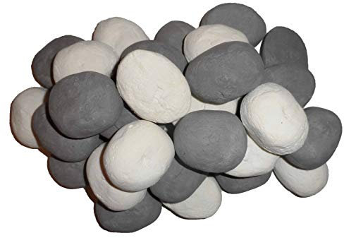 The Stove Wizard Gas Fire Replacement Pebbles Coals 20 Ceramic Pebbles for Gas, LPG, Bio Ethanol and Electric Fires, 10 White and 10 Grey,Approximate size 60mm x 40mm x 40mm