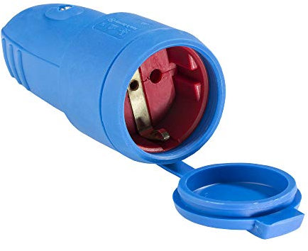 as - Schwabe Gummikupplung 230 V / 16 A mit Schutzkappe - Schuko Kupplung mit Schutzkappe - Schutzkontakt-Kupplung für Außenbereich geeignet - IP44 - Made in Germany - blau, 62411