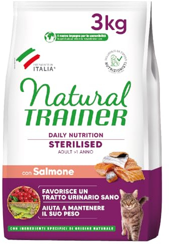 Trainer Natural Sterilised Adult con Salmone e Fibra di Pisello 3 Kg, 3000 Gr