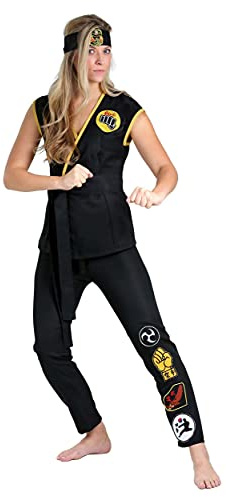 Fun Costumes Women's Cobra Kai Costume, Official Karate Kid Outfit for Women, Dojo Gi Halloween Costume, Martial Arts Attire - Black, Small