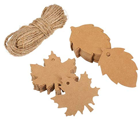foglia etichette regalo con spago - 200 pezzi carta kraft acero e foglia regalo appeso etichetta per Natale ringraziamento wedding DIY etichette regalo con 20 m corda ogni modello 100pcs