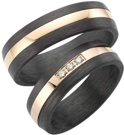 123traumringe Eheringe in Carbon, Titan & Roségold I Partnerringe mit 3 Brillanten & Etui I Gravierbare Eheringe mit Ringgröße 50-70 mm I Edle Verlobungsringe in 6 mm Breite & 1,9 mm Stärke I P12