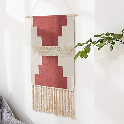 Tapiz de macrame azteca, decoración de pared de tapicería de borla tejida a mano, patrón de tejido tridimensional y diseño de impresión, elegante manta de pancarta cuarto de niños,Red 2-50 x 70 cm