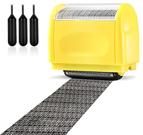 Wide Roller Stamp Identity Theft Stamp 1.5 Inch Perfect for Privacy Protection (Yellow Stamp + 3 Refills)