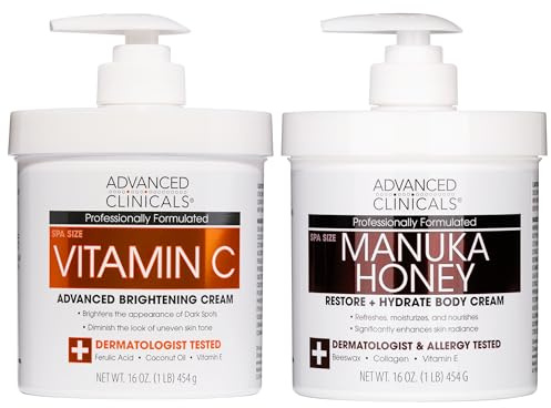 Advanced Clinicals - Set of 2 Brightening Creams with Vitamin C + Body Lotion and Face Moisturizer with Manuka Honey | Ant