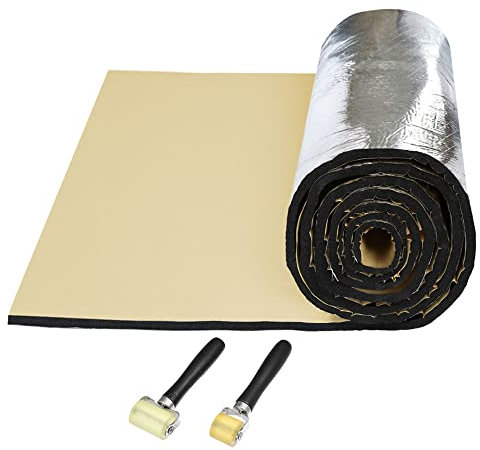 sourcing map Tapis d'isolant Phonique 10mm Voiture Porte Isolation Thermique Capot Moteur Coffre 200x50cm avec Outil Rouleau