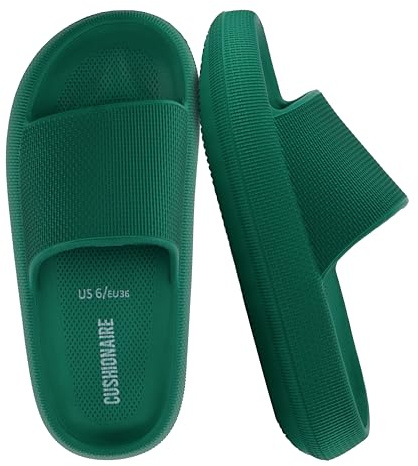 CUSHIONAIRE Feather EVA Slides for Women – Comfortable Slip On Womens Slippers, Indoor Outdoor Shower Shoes, Beach Essential Cloud Slides, Emerald 6