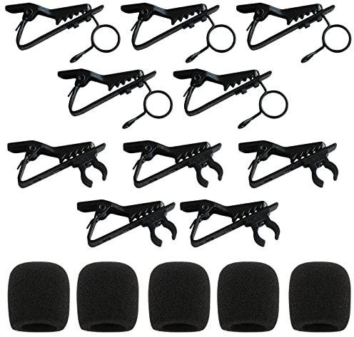 SWYSGS 15Pcs Revers Mikrofon Clips Ersatz Kit, 5Pcs Lavalier Mic Clips Mikrofon Clips, 5Pcs Windschutzscheibe Schaum Abdeckung und 5Pcs Ring-Art Revers/Lavalier Mikrofon Krawatte Clip