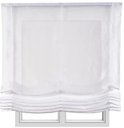 Estores Plegables Visillo básico Transparente sin Varillas Estor Plegable Textil translucido en Interior Ventanas Cortinas Paqueto Persianas Romanas STORESDECO Blanco 90 x 175 cm