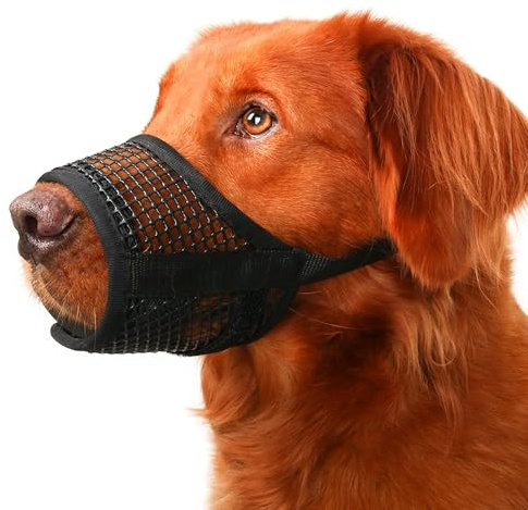 Mayerzon Dog Muzzle, Breathable Mesh Puppy Muzzles for Small Medium Large Dogs Jack Russell Terrier Dachshund Beagle Golden Retriever for Biting Chewing Grooming, with Adjustable Hook and Loop