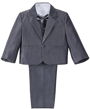 Lito Angels Boys 5 Pieces Formal Suit, Grey, Age 9 Months