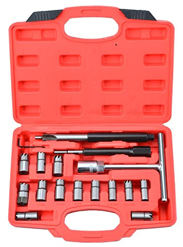 Zoomtools Lot de 17 coupe-sièges d'injecteur diesel, kit de nettoyage de siège d'injecteur, outil de nettoyage de sièges d'injecteur, outil de nettoyage de carbone