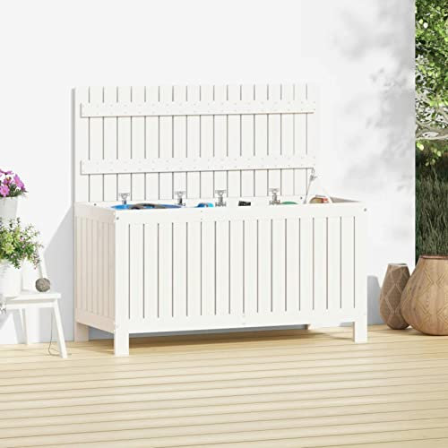 Homgoday Scatola di immagazzinaggio da giardino, 115 x 49 x 60 cm, in legno di pino, cassapanca per cuscini da esterno, cassetta per attrezzi da giardino, scatola di immagazzinaggio per balcone,