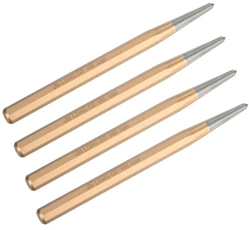 M METERXITY 4-Pack Center Punch 4mm Shank Point, 10x150mm Alloy Steel Center Punch Tool, Impact Resistant Metal Punch Center for Mark/Drilling/Punching/Scribing/Locator/Starting Nail [Golden]