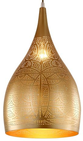 Lampadario vintage in stile arabo poroso, lampada a sospensione industriale turca marocchina, lampadario a sospensione per isola cucina, ristorante, corridoio, foyer, lampada a sospensione (oro)