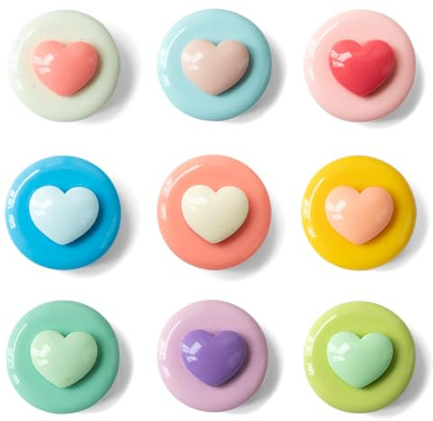 SUNURS Lote de 16/9 imanes brillantes en forma de corazón macaron – Para pizarra blanca, taquilla, cocina y oficina, calcomanías magnéticas decorativas y coloridas (multicolor, multicolor)