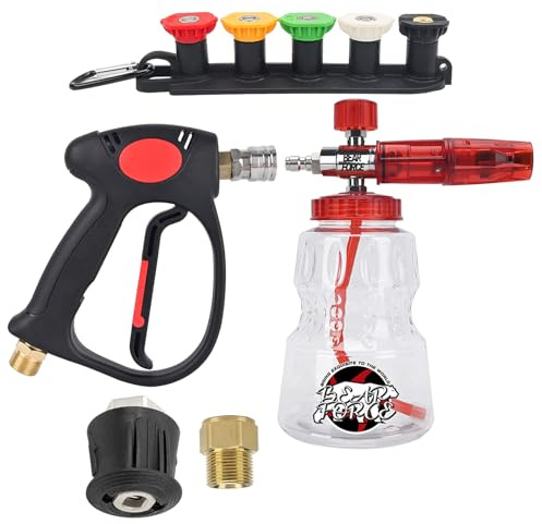 BEAR FORCE Pistola a spruzzo ad acqua ad alta pressione fino a 4500 PSI e cannone a schiuma 907,2 g e 5 punte, pistola ad acqua compatibile con alcune idropulitrici elettriche Greenworks Karcher