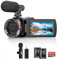 Videocámara 4K, cámara de vlogging de 64 MP y 60 FPS con micrófono inalámbrico para YouTube, pantalla abatible Ultra HD de 3 pulgadas, zoom digital 21X, cámara grabadora de video con tarjeta SD de 64
