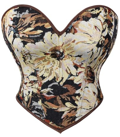LEACOOLKEY Corsetto Overbust da donna vintage floreale Corset moda Bustier Top senza spalline, girasole, S