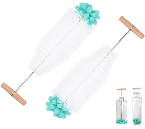 Scovolino per Bottiglies di Soda, 2 Pezzi 32 cm Spazzola per la Pulizia Delle Bottiglies d'acqua, Scovolino con e Testa in Spugna e Manico in Legno, per Bottiglie di Latte, Verde