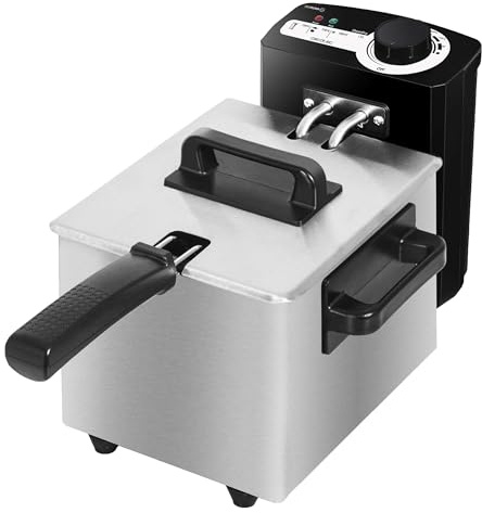 Cecotec Freidora Eléctrica con Aceite Cleanfry 1.5 L. 1000W, Acero Inoxidable, Filtro OilCleaner, Temperatura 190ºC, Cubeta Esmaltada apta Lavavajillas, Indicador Luminoso, Sobrecalentamiento