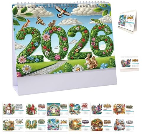 DIY Diamond Art Painting 2026 Desk Calendar, 2026 Standing Desk Calendar Monthly Flip Desktop Calendar Planner for Home Office Desktop Ornament DIY Craft Gift