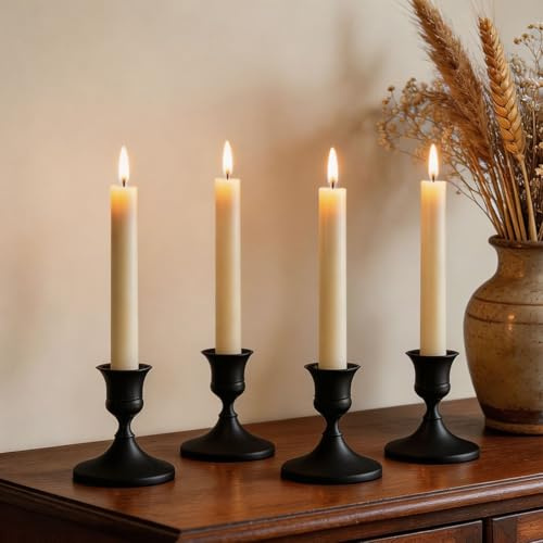 Filltown Candelabro negro para decoración de mesa, juego de 4 piezas pequeñas portavelas de metal vintage decoración moderna para mesa de boda, Navidad, Adviento, salón, corona de Adviento