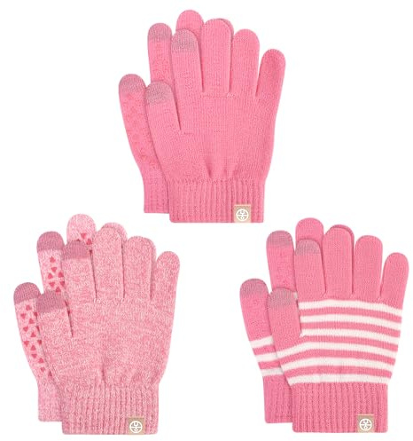 TAGVO 3 Pares Guantes de Punto de Invierno Elásticos Tejidos de Niño, Multifuncional Guantes de Antideslizantes Touch Screen, Guantes de Niños Niñas Deportivos para Esquí Ciclismo Correr Running