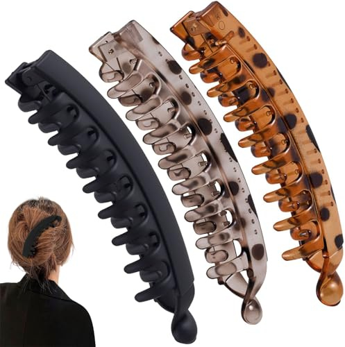 Muorruo 3 unidades de pinzas de pelo tipo banana, pinzas grandes antideslizantes para mujeres, peinetas clásicas dobles, accesorio de pasador para peinados gruesos, finos, largos y cortos, color 2