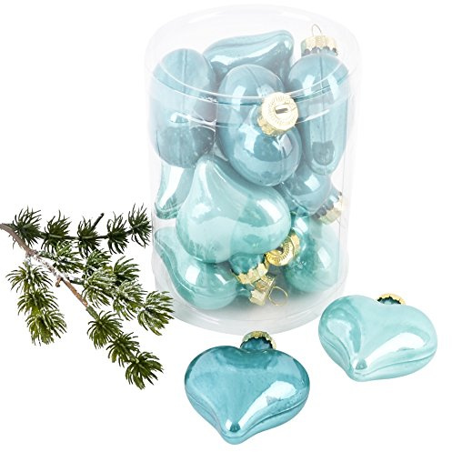 Dadeldo Living & Lifestyle Weihnachtskugel Herz Premium 10er Set Glas 6x5x3cm Xmas Baumschmuck (Aqua)