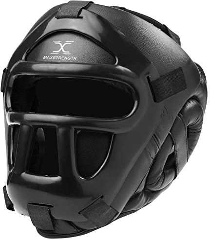 Max Strength Kopfschutz für Boxen, MMA, Kampfsport, Kampfsport, Helm, verstellbarer Verschluss, Kinnriemen, Thai-Kickboxen, Gesichtswangenschutz, Senior
