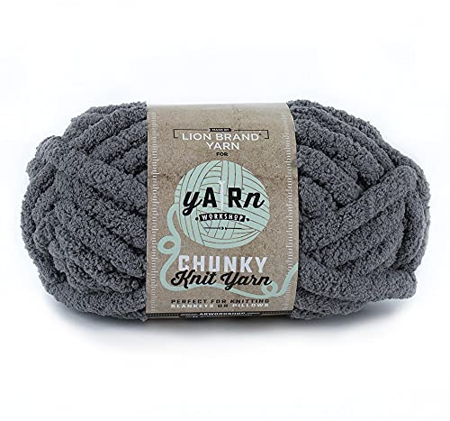 Lion Brand Yarn AR Workshop Chunky Knit, Jumbo Chenille Yarn for Knitting, Crochet, and Crafts, Python, 1 Pack, Gray