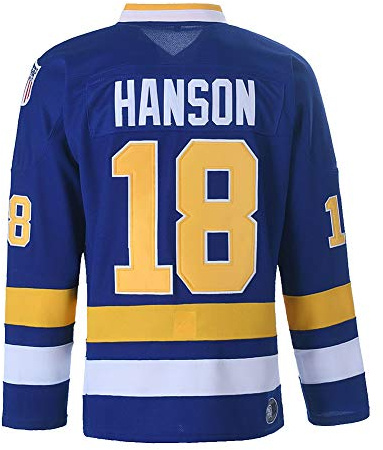 Youth Hanson Brothers Charlestown Chiefs 16 Jack 17 Steve 18 Jeff Slap Shot Movie Ice Hockey Jersey (18 Blue, Large)