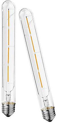 WANGFEI T30 Bombilla de Filamento LED E27 4W, 225mm Bombilla de luz Tubular Edison No Regulable de Vidrio Transparente,2700K Blanco Cálido 400LM Lámpara de Iluminación Clásica 2 Paquetes