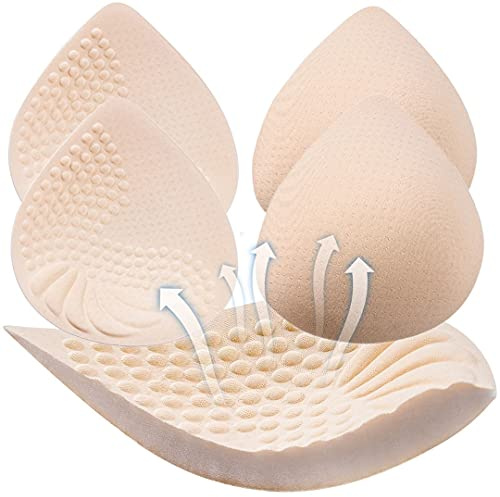 PRETTYWELL Bra Pads Inserts, 2 Pairs Latex Bras Inserts for Sports Bras, Bra Cups Inserts for Bikini Tops (Beige, L.)