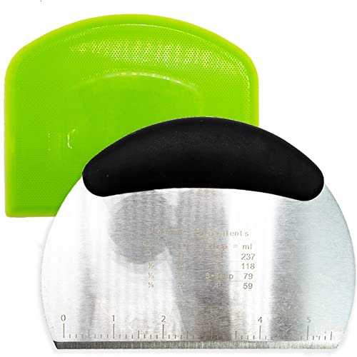 SZXMDKH Dough Scraper Cutter, Stainless Steel & Plastic, Baking Tool with Measuring Scale, 2 Pieces Set