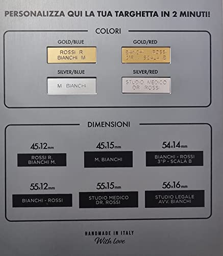 Pinto Ferramenta E-commerce Targhetta per Cassetta Postale Citofoni Posta da esterno Campanello Armadietti Personalizzate vari colori e misure scritta Retroilluminata Rossa o Blu (45X12mm, GOLD/BLU)