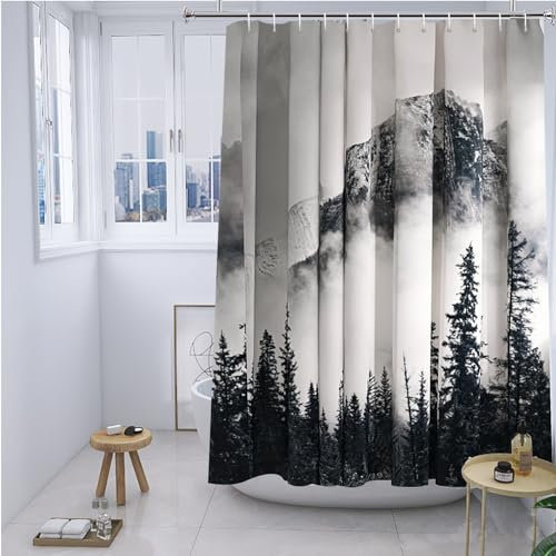 YISURE Duschvorhang Wald Berg 180x180, Natur Landschaft Nebelwald Duschvorhang badewanne Textil Wasserabweisend waschbar mit 12 Metallösen, Breite 180 x Höhe 180cm
