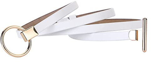 iLovBty Damen Mädchen Leder Schmal Taillengürtel Hüftgürtel Gürtel Belt für Kleider Jeans mit Kreis (Weiß)