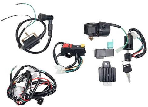 Faisceau électrique, Kacepar Faisceau électrique complet Système d'allumage pour 50cc 70cc 90cc 110cc 125cc Quad Bike Pit Bike Dune Buggy, Harnais de câblage Kit de remplacement d'allumage CDI