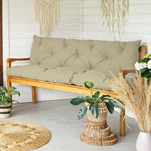 4L Textil Cuscini da Esterno Cuscino per Panca da Esterno da Giardino Cuscini Dondolo 3 posti Cuscini per pallet resistente alle intemperie (180x60x50 cm, Crema resistente ai raggi UV)