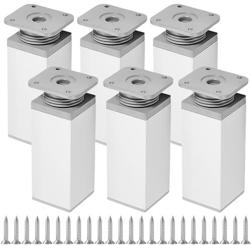 Leikurvo 6 Stück Möbelfüße: Verstellbar Möbelbeine Schrankfüsse Ø40x40x100mm Tischbeine aus Aluminium Höhenverstellbar Füße eckig Möbel Füsse mit Schrauben für Stühle Tisch Schrank Sofa Bett(Matt)