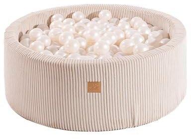 MEOWBABY Piscina di Palline per Bambini - Tondo 90x30cm Piscine con 200 Palline, Corduroy, Ecru: Bianco Perla