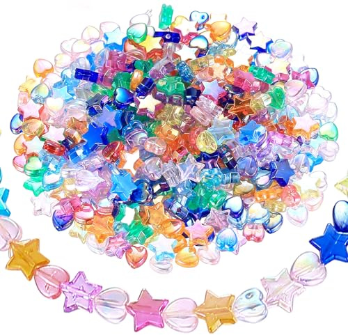 700 st färgglada pärlor för armband, stjärnformade och hjärtformade pärlor, akryl pärlor för DIY hantverk, smyckestillverkning, halsband | Ljusa färger, slät yta, lätt och robust, bra att tråda, perfekt för många hantverksprojekt och gåvor