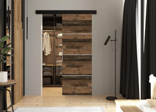 KIER FURNITURE Schiebetür Komplettset - MALIBU - Tür mit Laufschiene - Schiebetürsystem - Raumspartür - Innentüren - Schiebetür - Old Style 66 x 205 x 1,6 cm