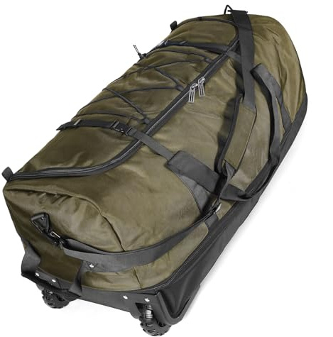 Vrtisa 110L Expandable to 140L 32” Foldable Oxford Soft-Sided Rolling Duffle Bag with 2 Heavy-Duty Wheels,3 Large Compartments,Adjustable Shoulder Strap and Attached Organizer Pouch,Green