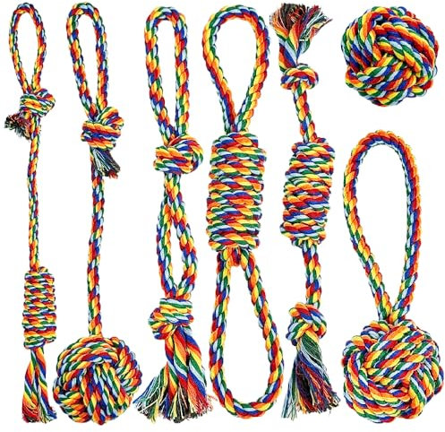 Speedy Panther 7 Pack Hundeseilspielzeug für große Hunde, robustes Kauspielzeug für Welpen, Zahnen Zerrspielzeug, buntes Baumwollseilspielzeug für mittelgroße und große Hunde